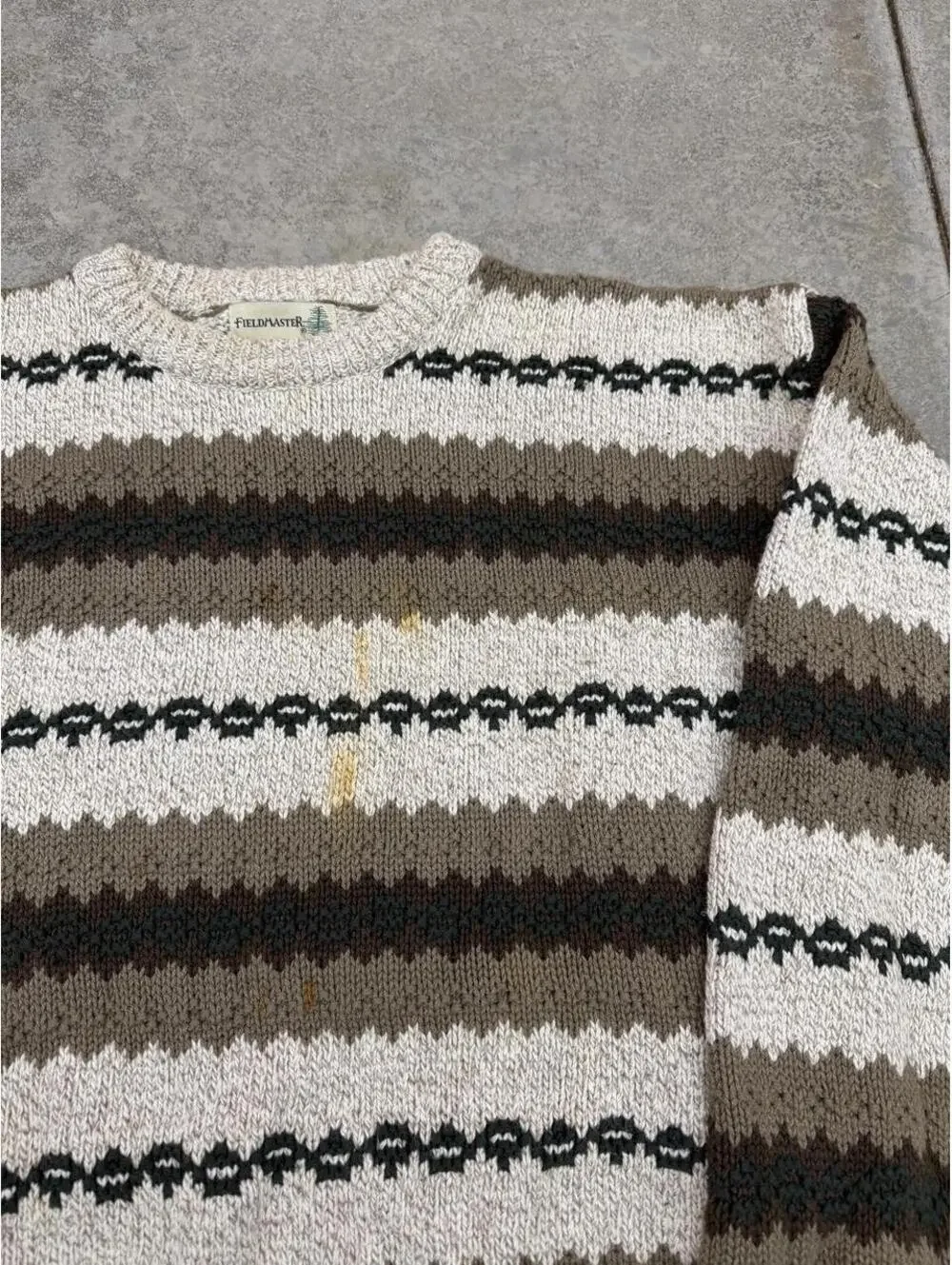 vintage fieldmaster made in usa white and beige striped knit sweater size xl